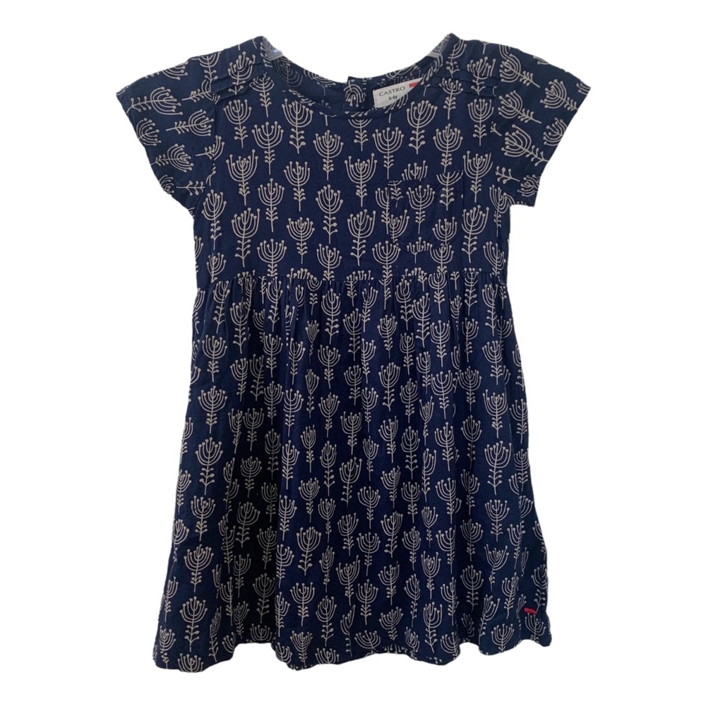 Castro Boho Navy Tan Floral Print Dress Lightweight Breathable Girls 4-6